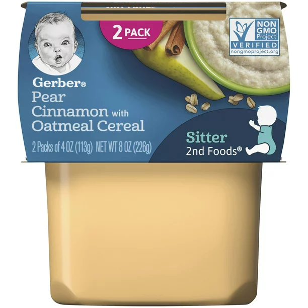 Photo 1 of  Gerber 2nd Foods Pear Cinnamon with Oatmeal 4 Oz. 2 Pack Per Unit Count 10, BEST BY 30 APR 2023