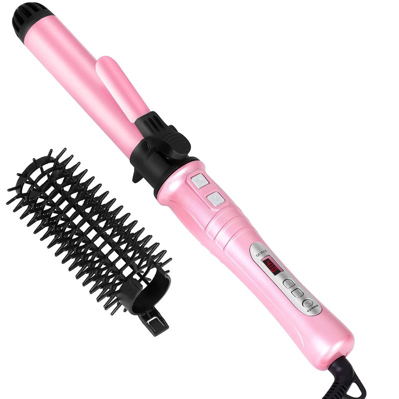 Photo 1 of MaikcQ 1.25 Inches Rotating Curling Iron Professional Dual Voltage Tourmaline Ceramic Hair Curler with LCD Digital Display Adjustable Temp 176°F to 410°F for All Hair Types -Pink
