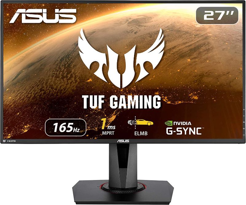 Photo 1 of ASUS TUF Gaming 27” 1080P Monitor (VG279QR) - Full HD, IPS, 165Hz (Supports 144Hz), 1ms, Extreme Low Motion Blur, G-SYNC Compatible, Shadow Boost, VESA Mountable, DisplayPort, HDMI, Height Adjustable
