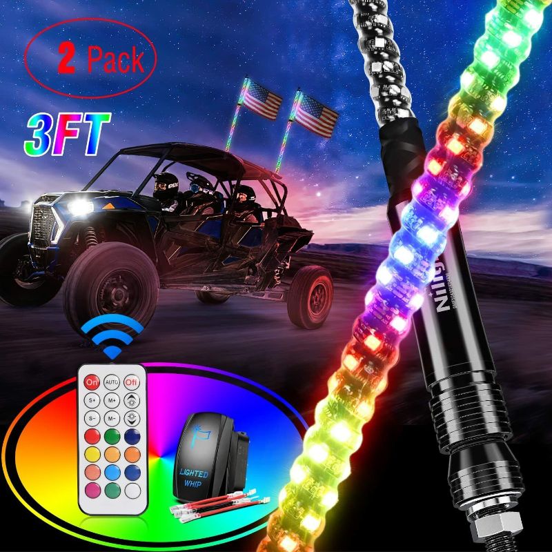 Photo 1 of Nilight 2PCS 3FT Spiral RGB Led Whip Light w/ RGB Chasing/Dancing Light RF Remote Control Lighted Antenna Whips for Can-am ATV UTV RZR Polaris Dune Buggy 4 Wheeler Offroad Jeep Truck