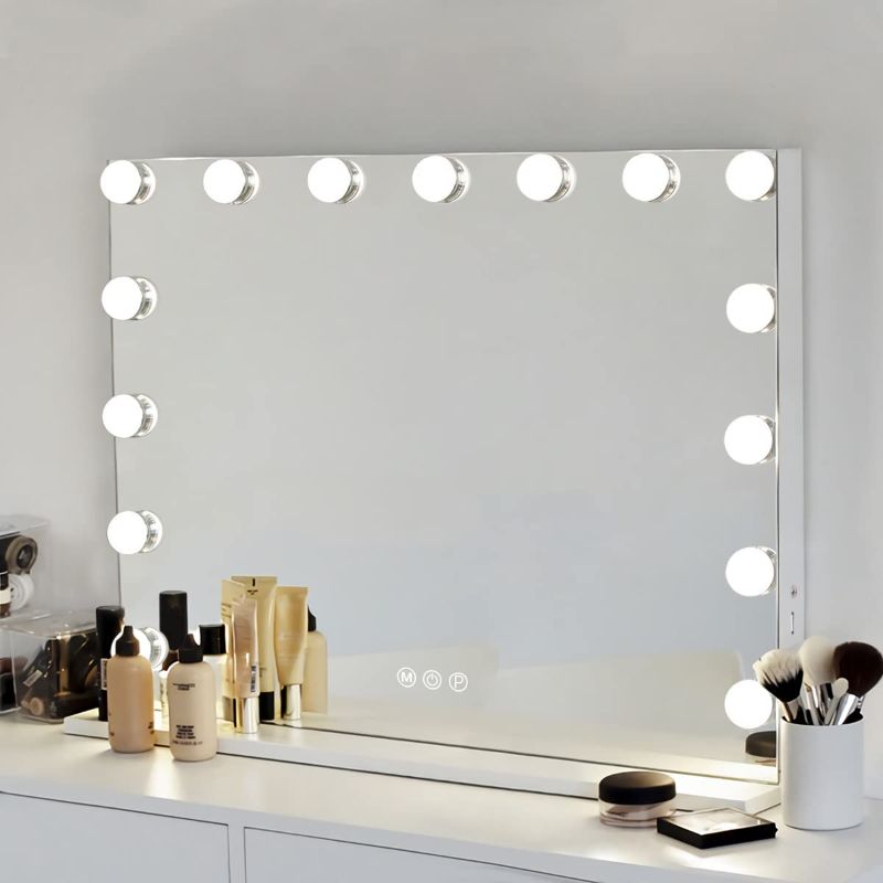 Photo 1 of Hansong Large Vanity Mirror with Lights, Hollywood Mirror with Lights, Lighted Vanity Mirror with 15 Dimmable LED Bulbs for Dressing Table, Light up Makeup Mirror Tabletop or Wall-Mounted White
