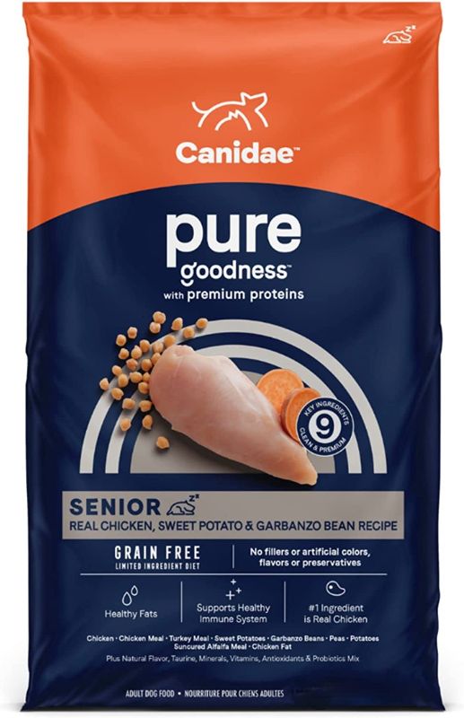 Photo 1 of 12 LB BAG Canidae PURE Limited Ingredient Senior Dry Dog Food, Chicken, Sweet Potato and Garbanzo Bean Recipe, Grain Free, BEST BY 21 DEC 2022
