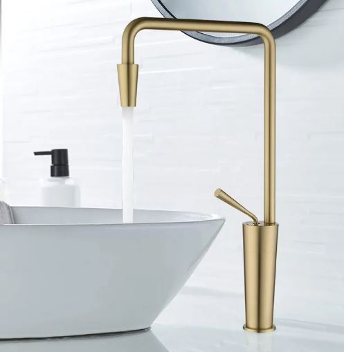 Photo 1 of Single Hole Bathroom Vessel Sink Faucet Solid Brass in Brushed Gold