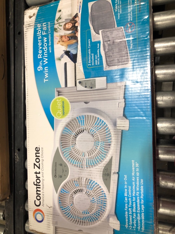 Photo 2 of 9 in. 3-Speed Expandable Reversible Twin Window Fan with Remote Control and Removable Cover and Bug Screen