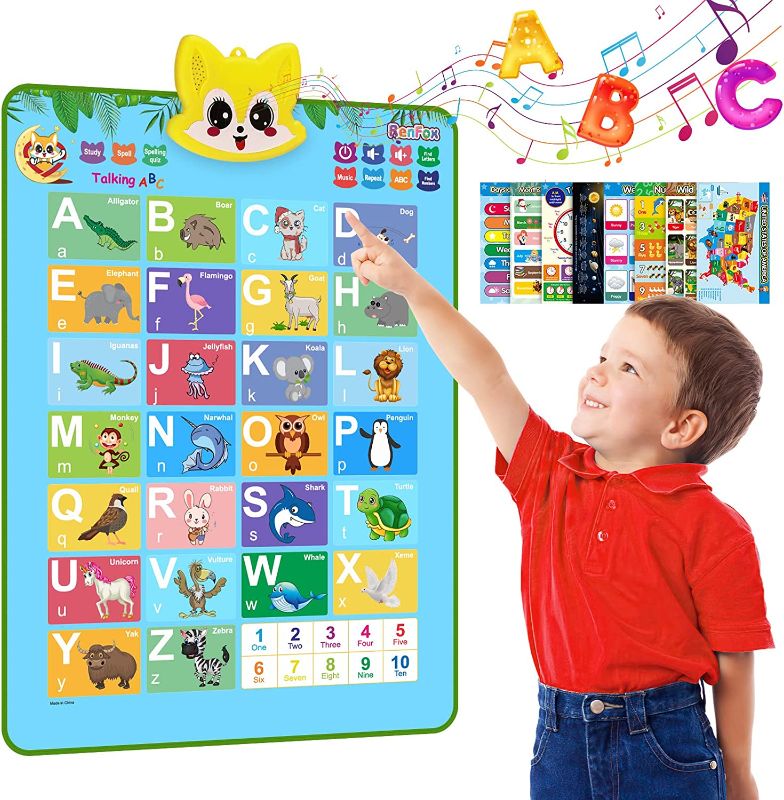 Photo 1 of 2 CT RenFox Interactive Alphabet Wall Chart, Alphabet Poster, Talking ABC Letters Numbers Words Learning Toys for Toddlers, Educational Toys, Alphabet Board for 2-4 Years Old Toddlers Boys Girls
