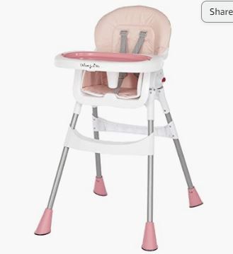 Photo 1 of Dream On Me Portable 2-in-1 Tabletalk High Chair, Convertible Compact High Chair, Light Weight Portable Highchair, Pink