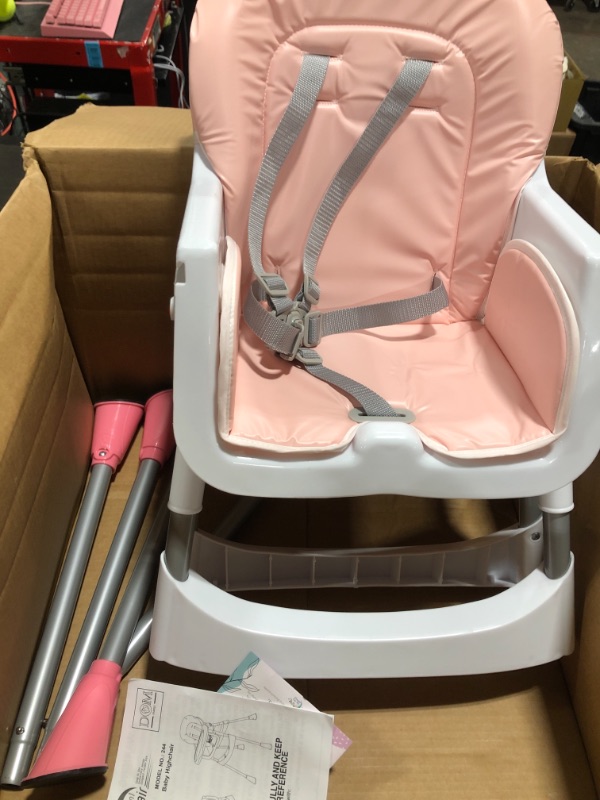 Photo 2 of Dream On Me Portable 2-in-1 Tabletalk High Chair, Convertible Compact High Chair, Light Weight Portable Highchair, Pink