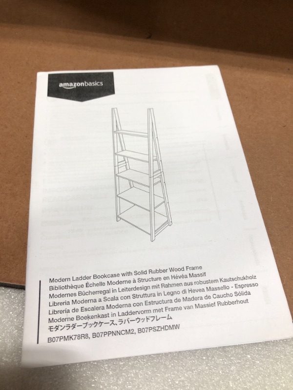 Photo 1 of 5-Tier Ladder Bookshelf Organizer Solid Rubber Wood Frame Espresso

