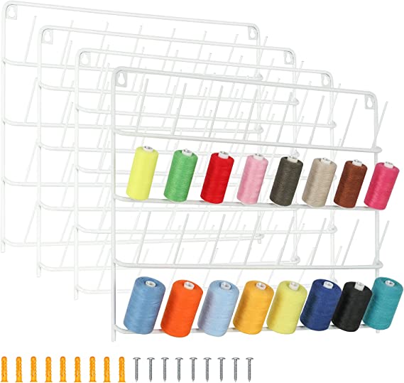 Photo 1 of  4 Set of Sewing Thread Organizer,Wall-Mounted Metal Thread Rack,32-Spool Thread Holder with Hanging Hooks for Organizing Threads,White