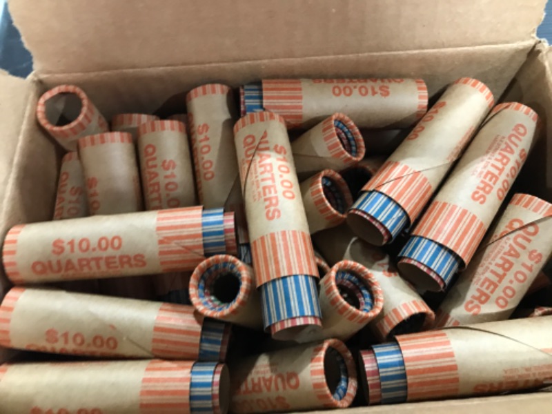 Photo 2 of 150 Coin Wrappers and Twist N Crimp Wrapper Sealer Made in USA - Durable Preformed Paper Tubes - Assorted Sizes - 60 Quarters