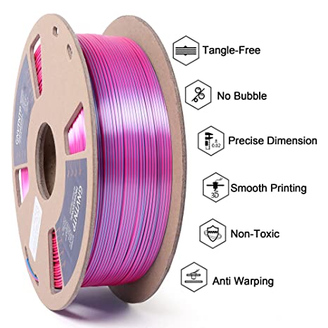 Photo 1 of 3D Printer Filament, Shiny Silk Coextruded PLA, PLA Filament 1.75mm, Silk Rosered-Silk Blue Filament, 1kg/2.2lb