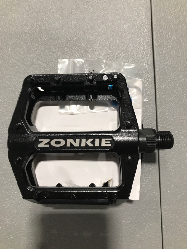 Photo 2 of ZONKIE Bike Pedals with Toe Clip and Strap, Plastic Bike Pedals for MTB and Road Bike, 9/16 Inch