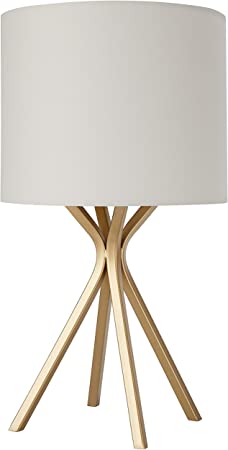 Photo 1 of Amazon Brand – Rivet Gold Bedside Table Desk Lamp with Light Bulb - 18 Inches, Linen Shade
