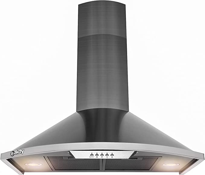 Photo 1 of AKDY 30 in. 343 CFM Convertible Wall Mount Range Hood Push Button and LED Lights in Black Stainless Steel
