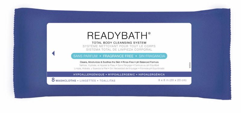 Photo 1 of 30 PACK - Medline ReadyBath Total Body Cleansing Standard Weight Washcloths, Fragrance Free, 8 Ct

