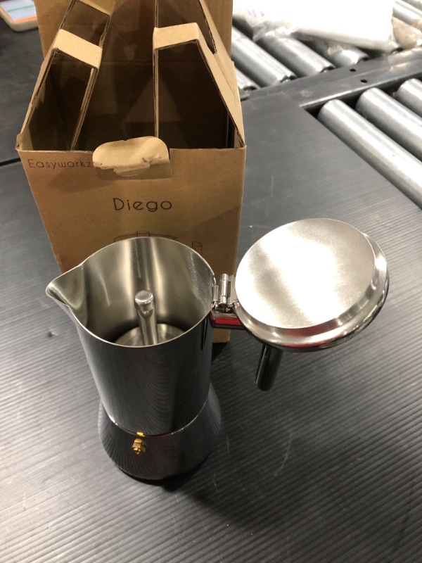 Photo 2 of Easyworkz Diego Stovetop Espresso Maker Stainless Steel Italian Coffee Machine Maker 4Cup 6.8 oz Induction Moka Pot
