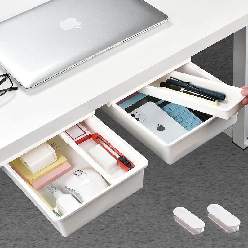 Photo 1 of Under Desk Drawer[2Pack, M+M], Self-Adhesive Under Desk Storage, Desk Drawer Organizer for Office Home Stationery
