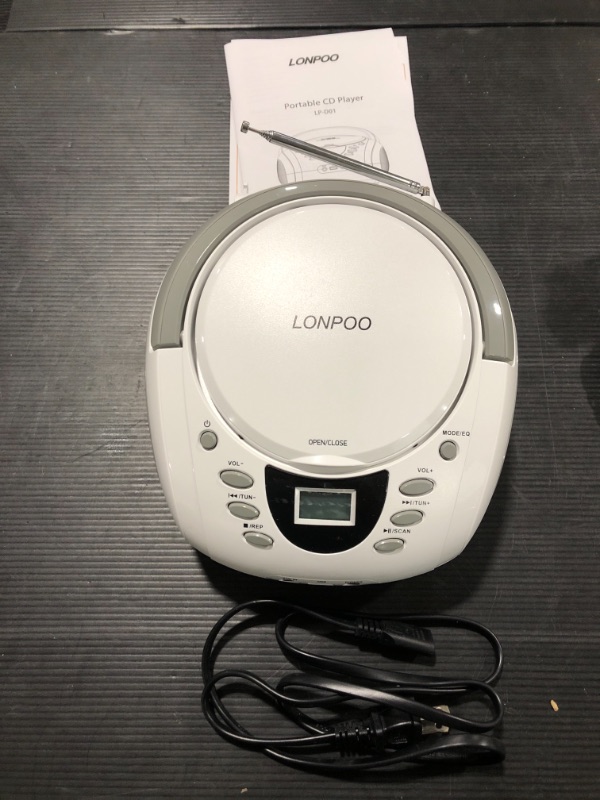 Photo 2 of LONPOO CD Player Portable Boombox with FM Radio/USB/Bluetooth/AUX Input and Earphone Jack Output