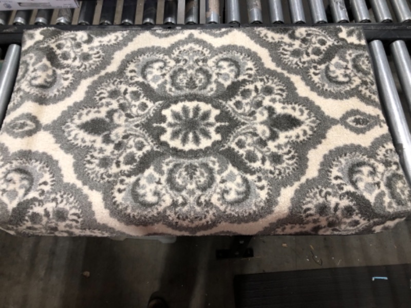 Photo 1 of 3.10X2.6 INCHES GREY/WHITE FLORAL PATTERNED RUG