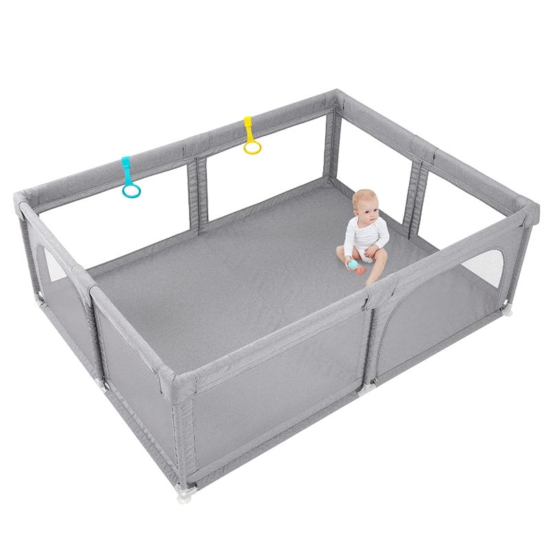 Photo 1 of Baby Playpen , Baby Playard, Playpen for Babies with Gate ,Large Indoor & Outdoor Playard for Kids Activity Center, Sturdy Play Yard with Breathable Mesh(Grey)