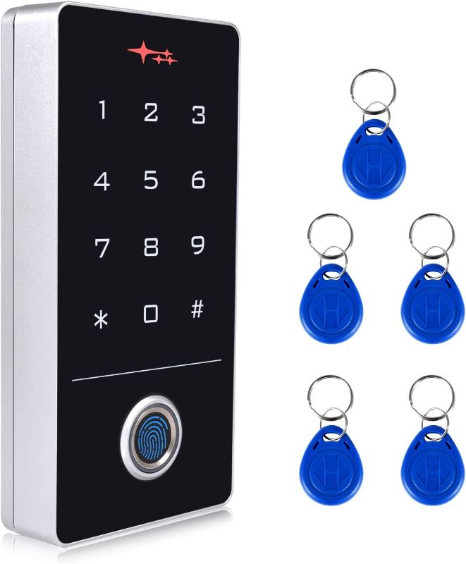 Photo 1 of AMOCAM Fully Waterproof Fingerprint ID Keypad Access Control System with 5PCS ID Key Fobs, WG26/34 Card Reader Access Controller for Garage Door gate Opener, Backlight, Plastic Shell, Acrylic Panel
