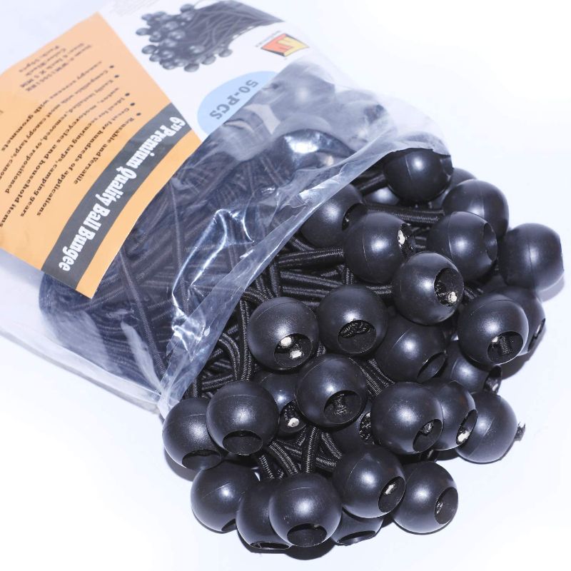 Photo 1 of 6 inch 50 Piece Heavy Duty 5mm Ball Bungee Canopy Cord by Wellmax, Black Color