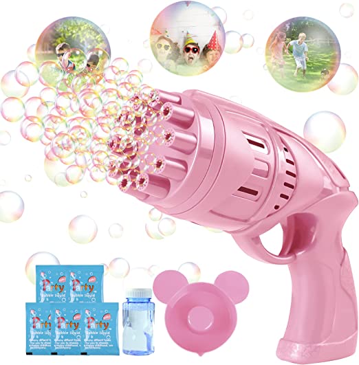 Photo 1 of Bubble Gun Machine for Kids, Automatic Bubble Blower with Bottle Bubble Refill Solution, Summer Toys, Birthday Gifts, Outdoor Toys for Boys Girls Toddlers (Pink)