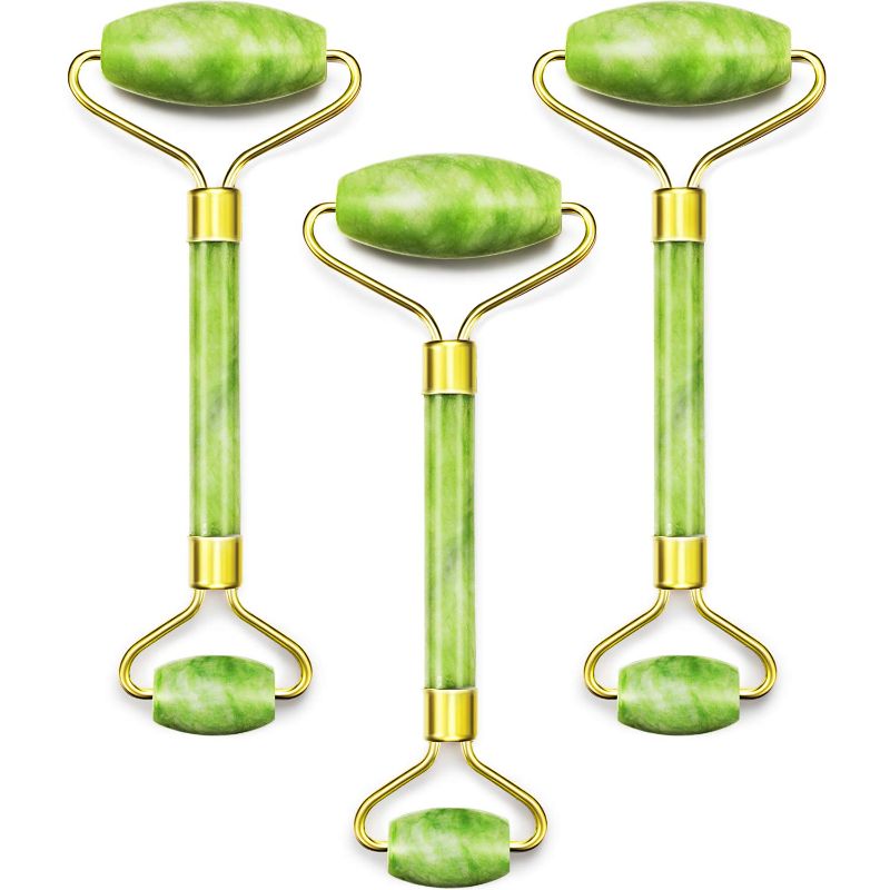 Photo 1 of 3 Pieces Jade Roller for Face, Jade Stone Facial Roller Portable Jade Roller Massager Tools for Eye Face Neck Body Anti-Aging Slimming and Firming Massage (Green)
