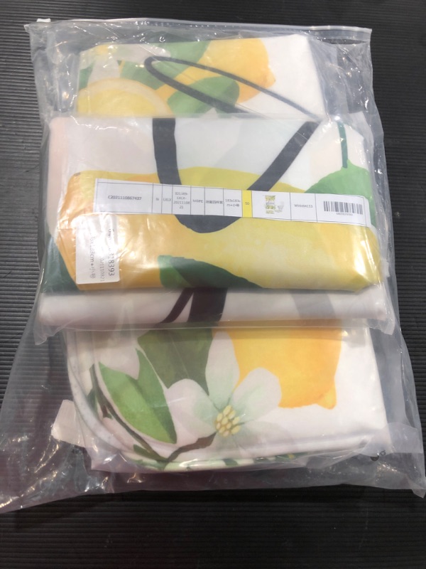 Photo 1 of 4Pcs Shower Curtain Set with Rugs, Toilet Lid Cover Bath Mat, Fresh Lemon and Green Leaves Fruit Bathroom Decor Set with 12 Hooks, Durable Waterproof Fabric for Bathroom
