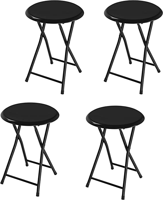 Photo 1 of 18-Inch Folding Bar Stool – Heavy-Duty Padded Portable Stool with 300-Pound Capacity for Dorm, Recreation Room or Game Room by Lavish Home (Black) Set of 10
