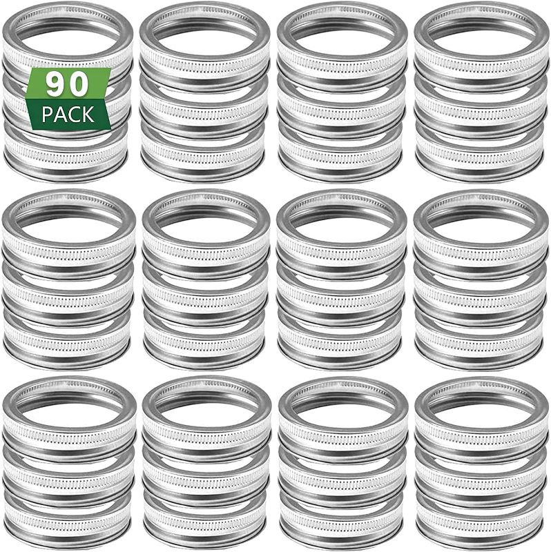 Photo 1 of 90-Count, Wide Mouth Canning Rings, Mason Canning Jar Replacement Metal Rings, Split-Type Mason Jar Bands Large Mouth - Silver/86 mm
