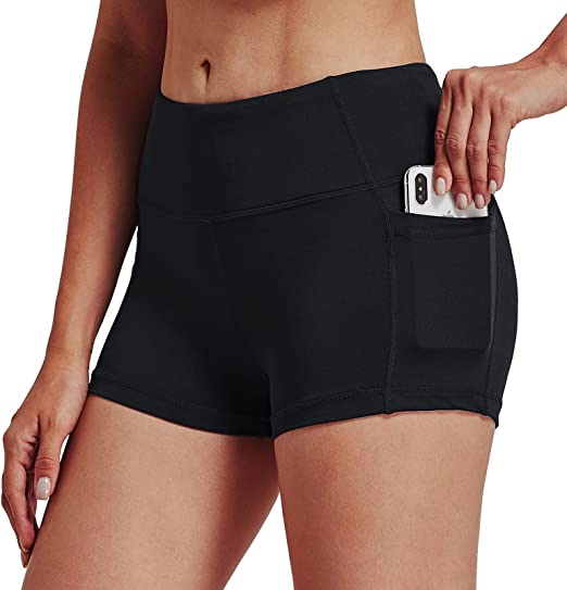 Photo 1 of [Size M] Jimilaka Women's 2" High Waist Biker Shorts with Pockets Yoga Workout Running Bike Athletic Compression Shorts- Black
