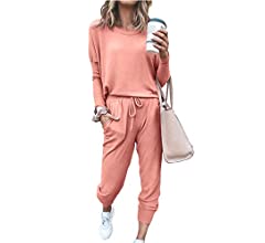 Photo 1 of [Size Small] Esobo Women’s Solid Color Two Piece Outfit Short Sleeve Crewneck Pullover Tops and Drawstring Shorts Tracksuits- Pink
