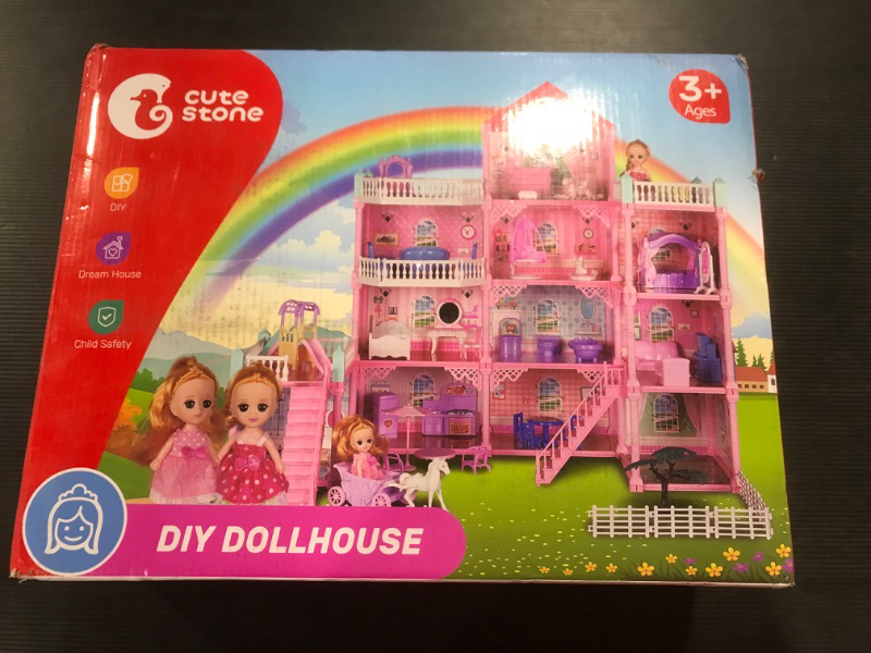 Photo 2 of 11 Rooms Huge Dollhouse with 2 Dolls and Colorful Light, 31" x 28" x 27" Doll House Gift for Girls