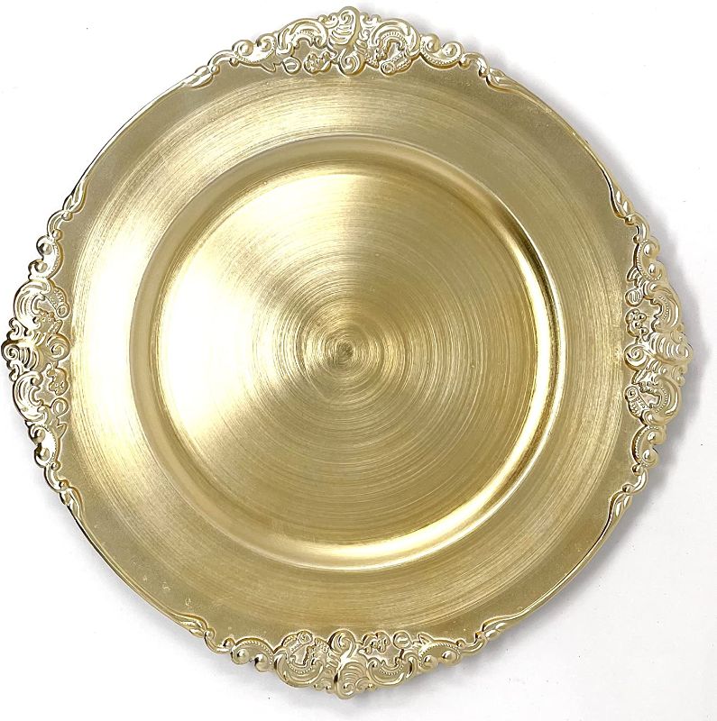 Photo 1 of Allgala 13-Inch 6-Pack Heavy Quality Round Charger Plates-Floral Gold-HD80383
