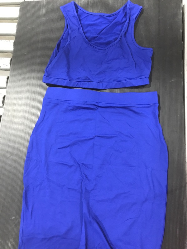 Photo 2 of [Size L] GOBLES Women's Sexy Summer Outfits Bodycon Tank Top Midi Skirt 2 Piece Dress- Royal Blue