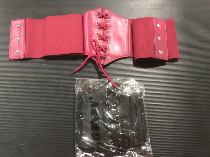 Photo 3 of 2 pack- Black Corset Waist Belt for Women, Wide Elastic Tie Waspie Belt for Dresses 4.7inch [Red & Black]
