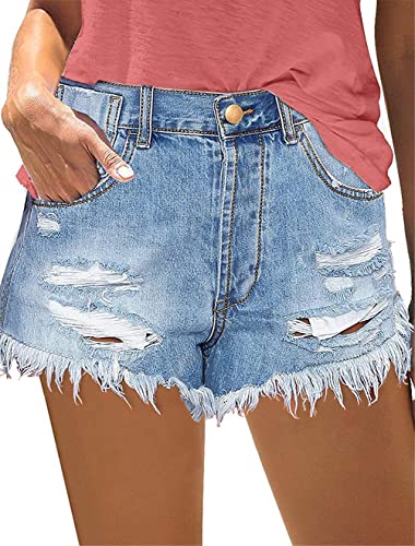 Photo 1 of [Size L] Women's Cut Off Shorts- Light Blue Denim