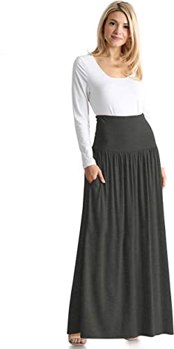 Photo 1 of [Size L] Simlu Maxi Skirts for Women Long Length Skirts with Pockets Beach SwimCoverup,Night Out,Casual Office,Party- Grey