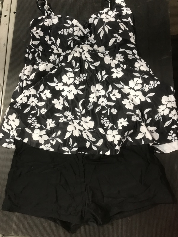 Photo 1 of [Size 18W] Women's 2 pcs Swimsuit [ Black and White Floral]