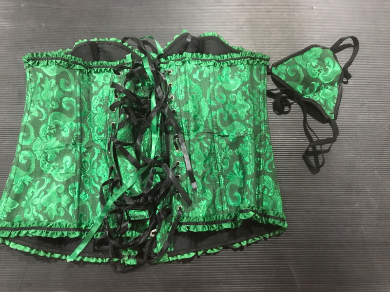 Photo 1 of [Size XL] Women's Corset with Matching String Thong- Emerald