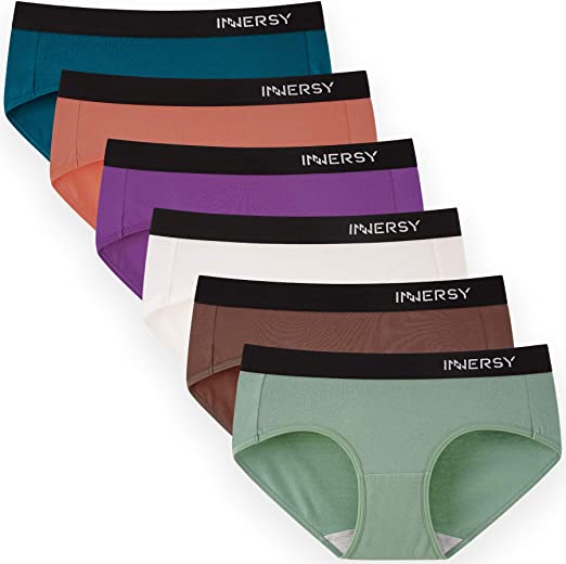 Photo 1 of [Size M] INNERSY Womens Underwear Cotton Hipster Panties Mid Rise Briefs Wide Waistband Pack of 6
