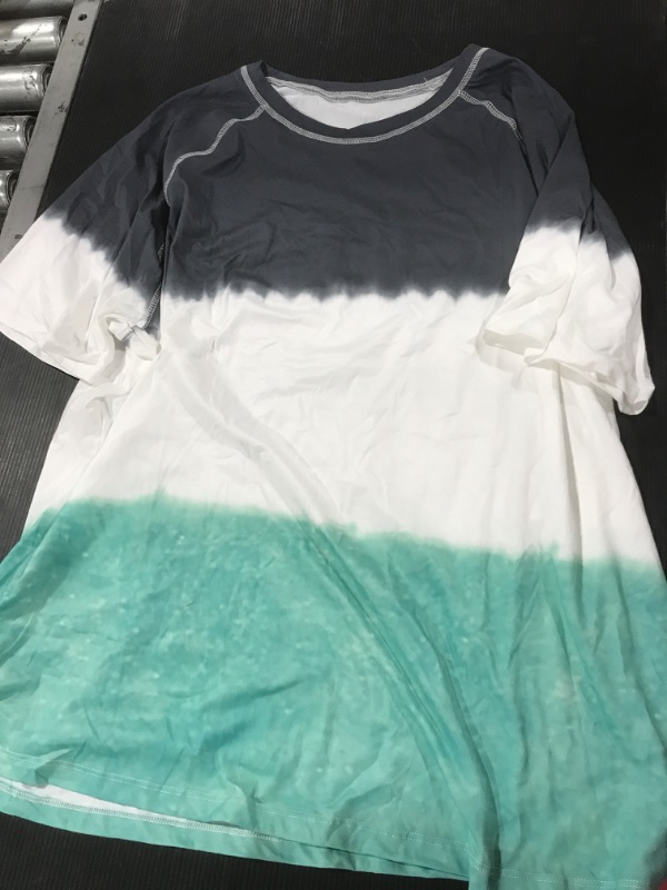 Photo 2 of [Size 3X] Dokotoo Women's Green Plus Size Tee Shirt Tie Dye Print Color Block Crew Neck Short Sleeve Top