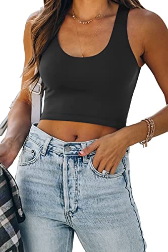 Photo 1 of [Size S] Abardsion Womens Sleeveless Scoop Neck Sexy Crop Top Cute Racerback Basic Cropped Tank Tops- Black