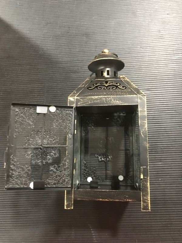 Photo 2 of [2 Pack] JHY DESIGN Decorative Lantern 9.5" High Metal Candle Lantern Vintage Style Hanging Lantern (Black with Gold Brush)