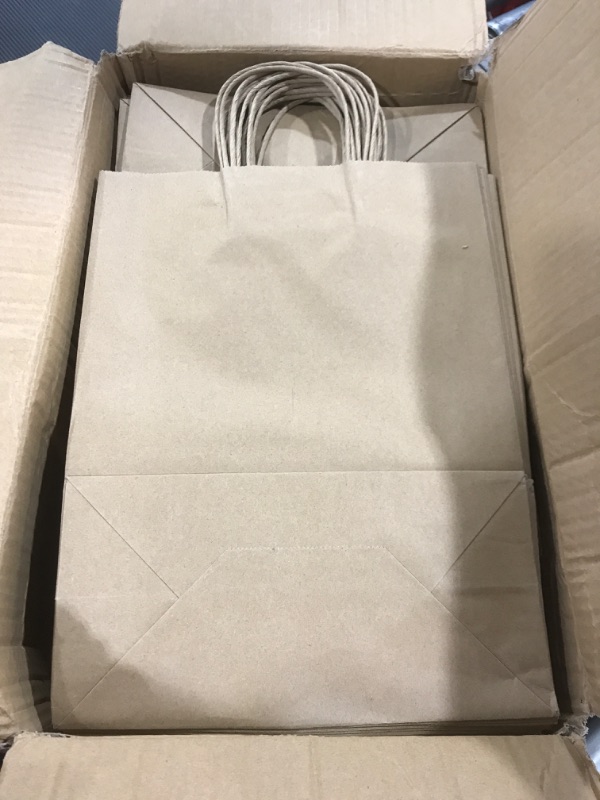 Photo 2 of 10x5x13 Kraft Paper Bags 100 Pcs Kraft Shopping Bags, Paper Gift Bags, Retail Bags, Recycled Bulk Paper Bags, Brown Paper Bags with Handles Bulk
