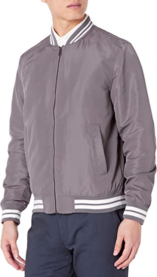 Photo 1 of [Size M] Amazon Essentials Men's Lightweight Bomber Jacket- Grey/White
