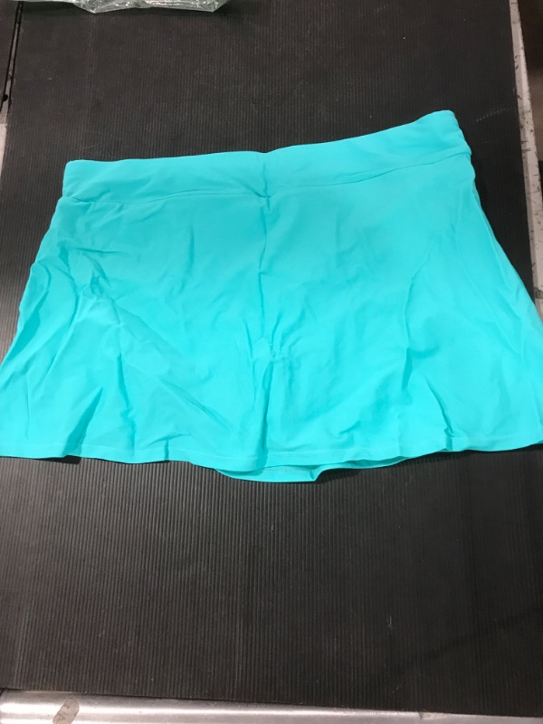 Photo 2 of [Size 2XXL] REKITA Women Swim Skirt Solid Color Waistband Skort Bikini Bottom- Teal