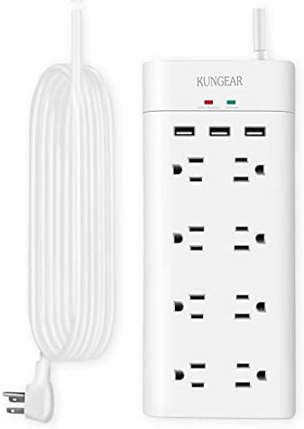 Photo 1 of 12FT Extra Long Cord Power Strip, 8 Outlet Surge Protector with 3 USB Ports for Home, Office, Dormitory, 45 Degree Low Profile Flat Plug, 15A Circuit Breaker, 1050J Surge Protection, Wall Mount, White
