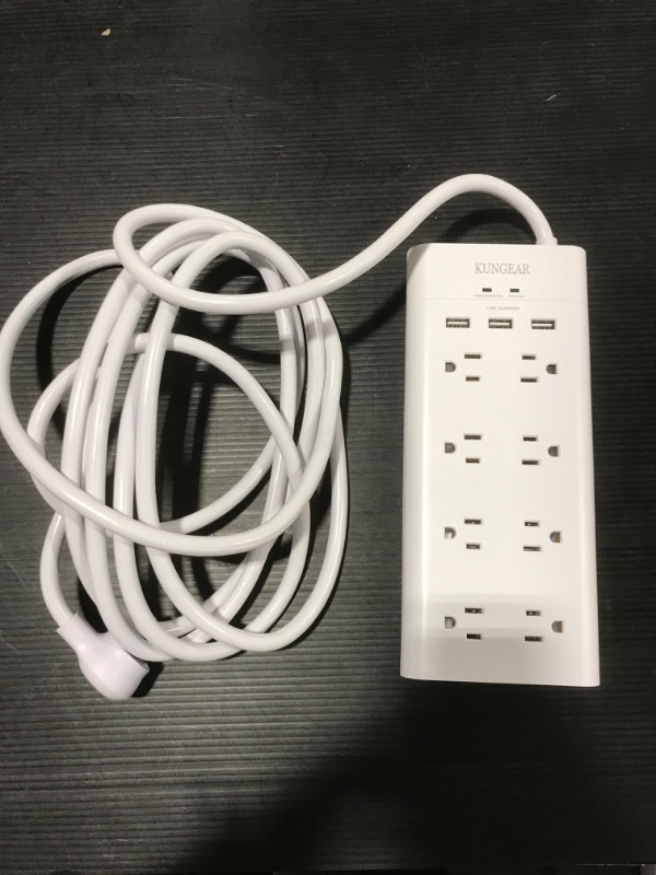 Photo 2 of 12FT Extra Long Cord Power Strip, 8 Outlet Surge Protector with 3 USB Ports for Home, Office, Dormitory, 45 Degree Low Profile Flat Plug, 15A Circuit Breaker, 1050J Surge Protection, Wall Mount, White
